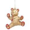 Christmas Hanging Bear Ornament - Matte Gold with Red Glitter Accents (3.15" / 8cm) | Wholesale