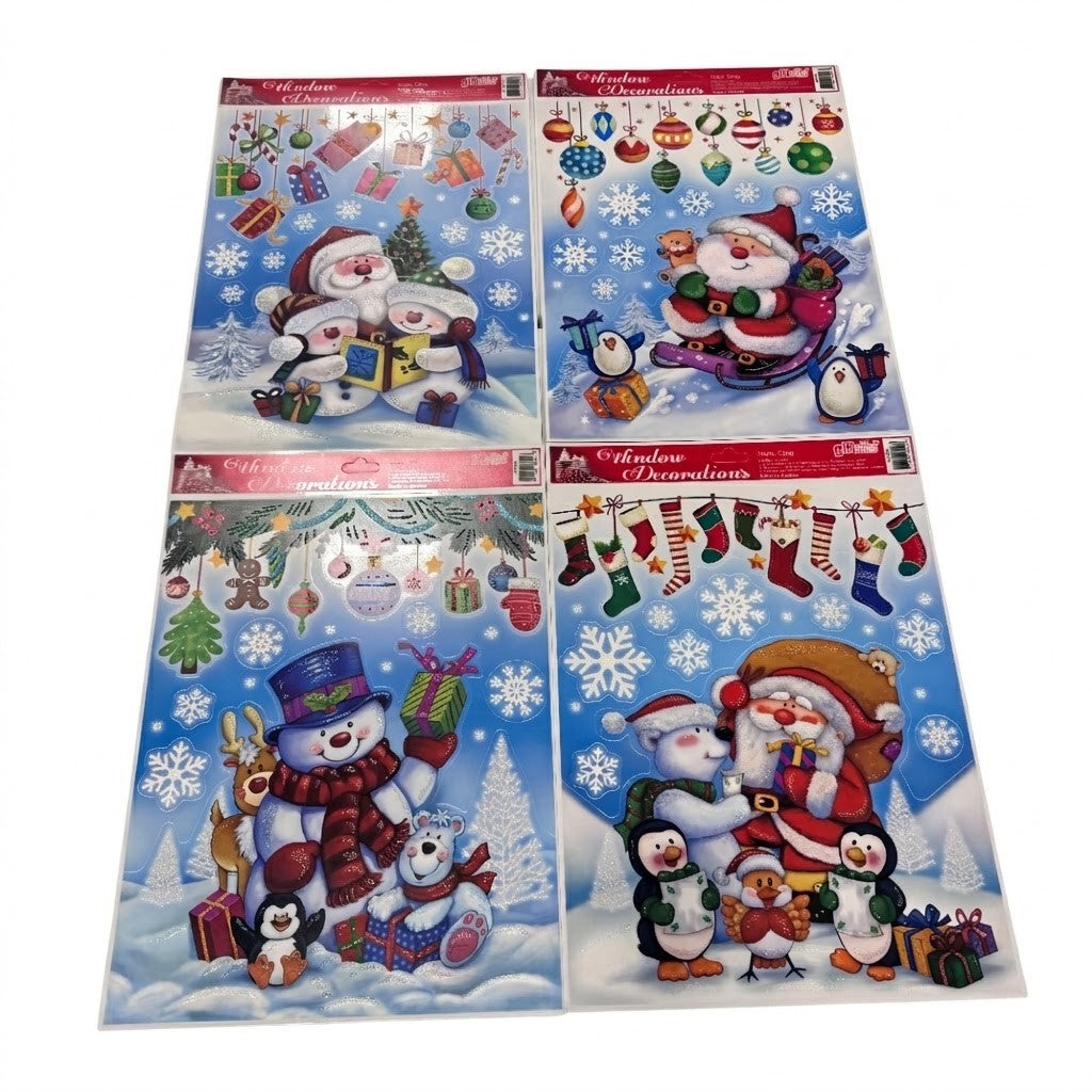 Christmas Window Cling Decoration Sheets - Assorted Holiday Character Designs | Wholesale