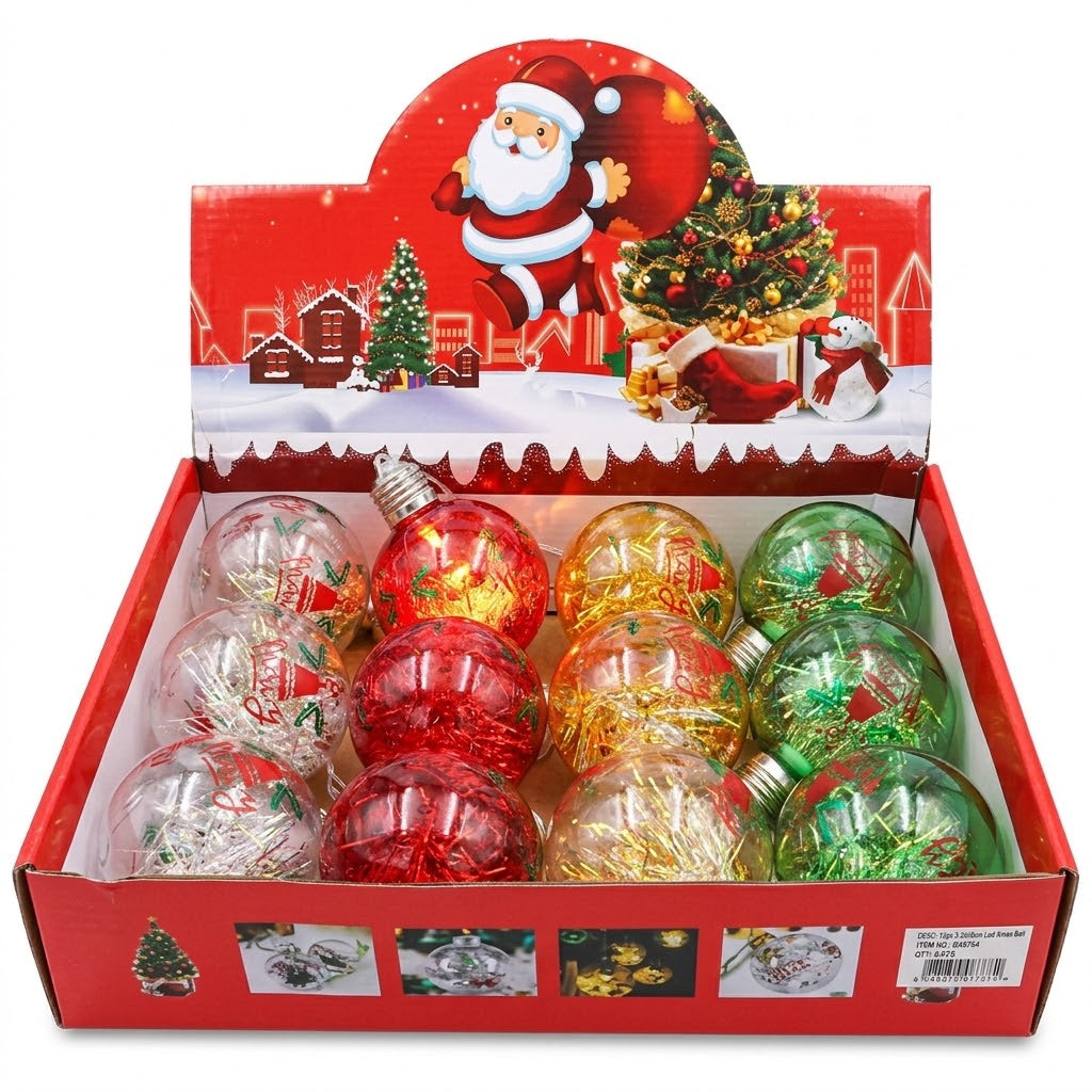 3.2" LED Light-Up Christmas Ball Ornaments (Assorted 12-Piece Countertop Display Trays, 3 Styles) | Wholesale