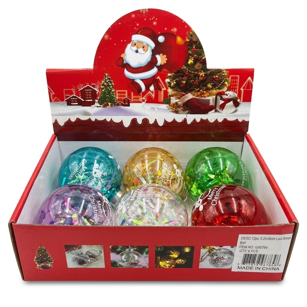 4" LED Light-Up Christmas Ball Ornaments- 6-Piece Display Tray | Wholesale