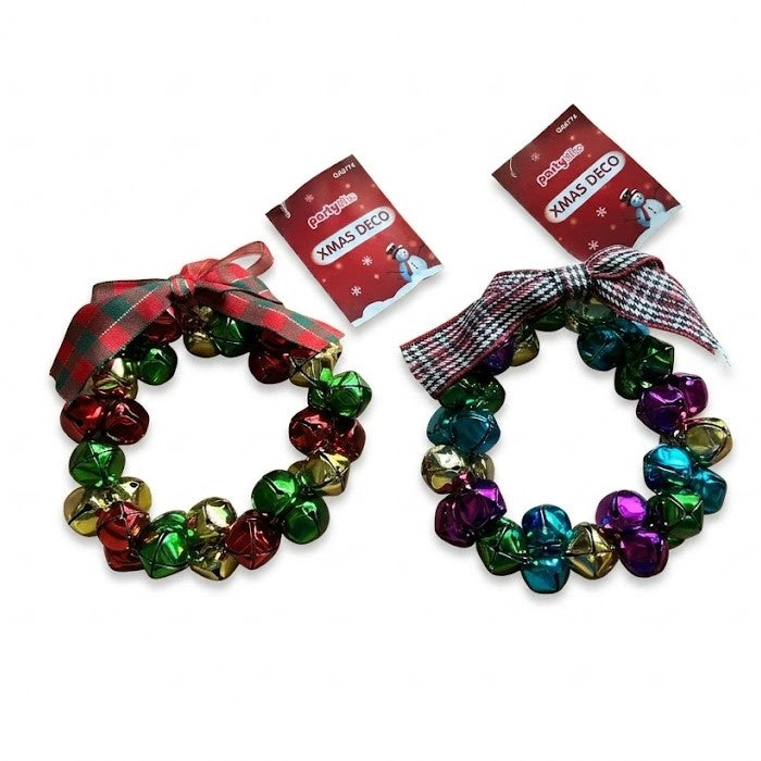 Christmas Jingle Bell Wreath Hanging Ornaments with Plaid Bows | Wholesale