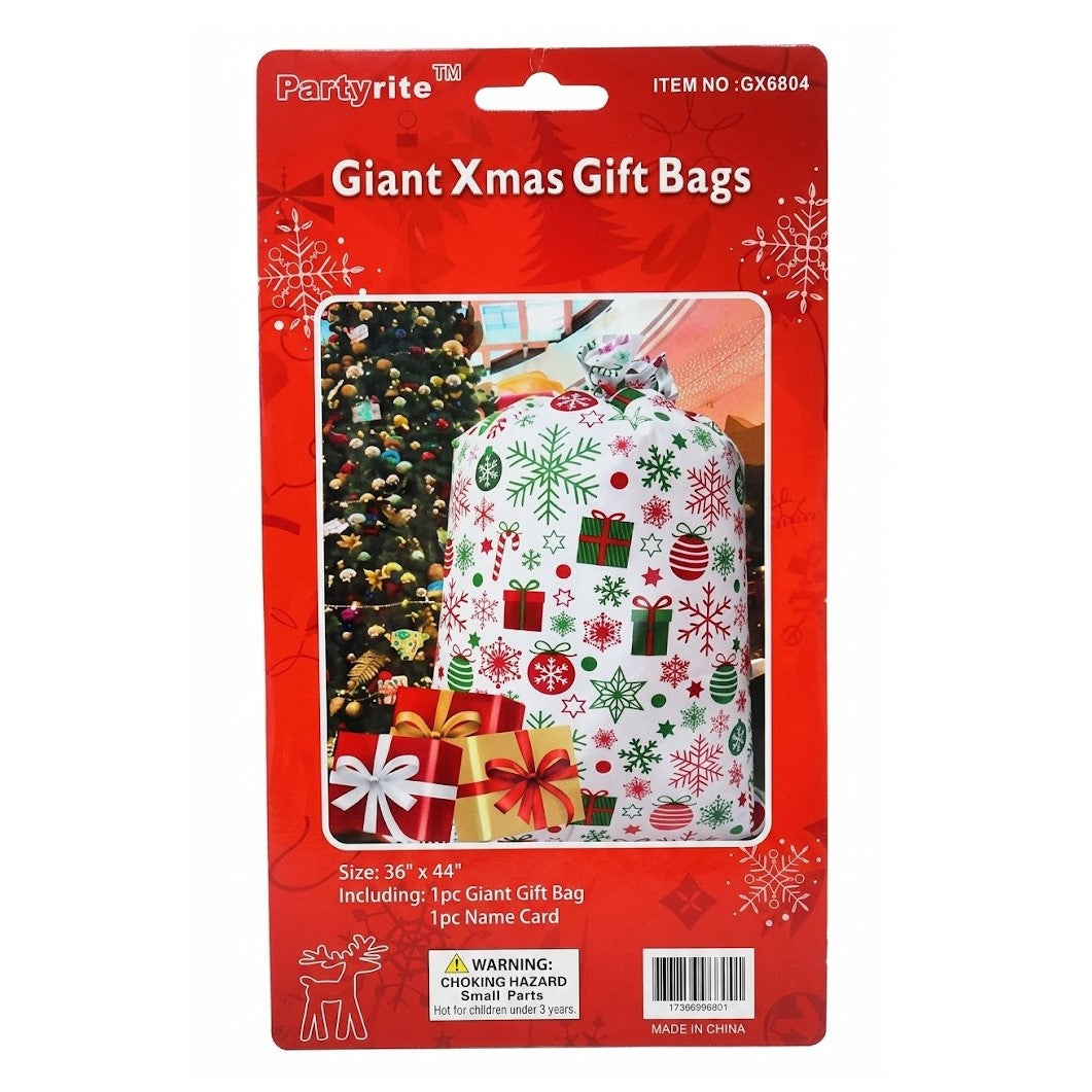 PartyRite Giant Xmas Gift Bag with Name Card, 36" x 44", Jumbo Present Sack, Wholesale