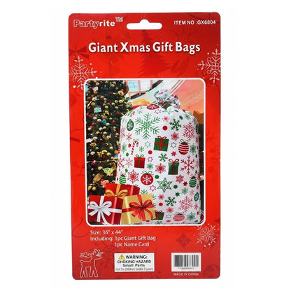 PartyRite Giant Xmas Gift Bag with Name Card, 36" x 44", Jumbo Present Sack, Wholesale