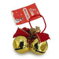 Christmas Gold Metallic Twin Jingle Bells Ornament - Gold-Trimmed Red Bow & Berry Accents | Wholesale