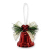 Christmas Red Metallic Liberty Bell Ornament (2.55" / 65mm) - Cream Bow & Pine Accents | Wholesale