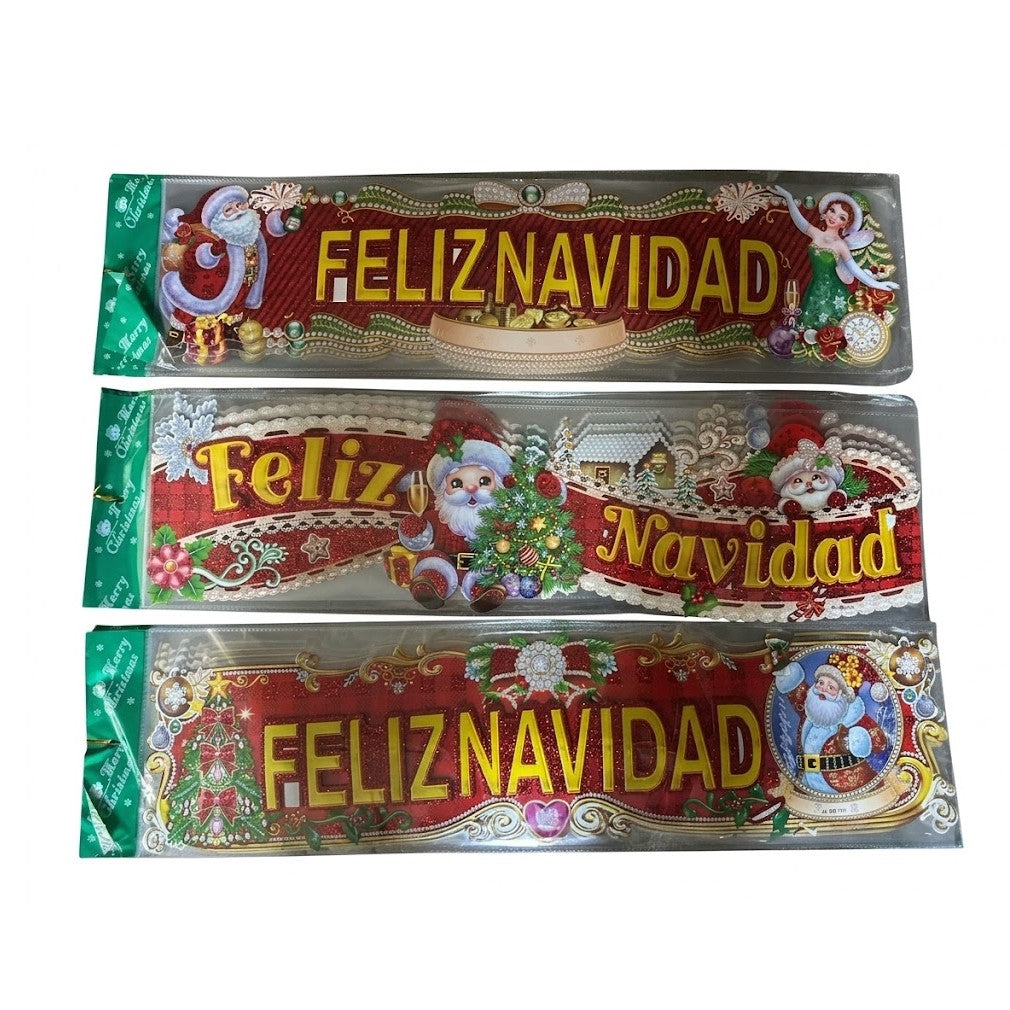 Feliz Navidad Christmas Wall & Door Banner Decor (30" x 7") - 3D Glitter Foil | Wholesale