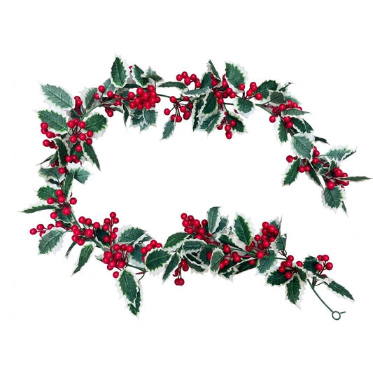 6' Artificial Variegated Holly Leaf & Red Berry Christmas Garland - Holiday Foliage Decor | Wholesale