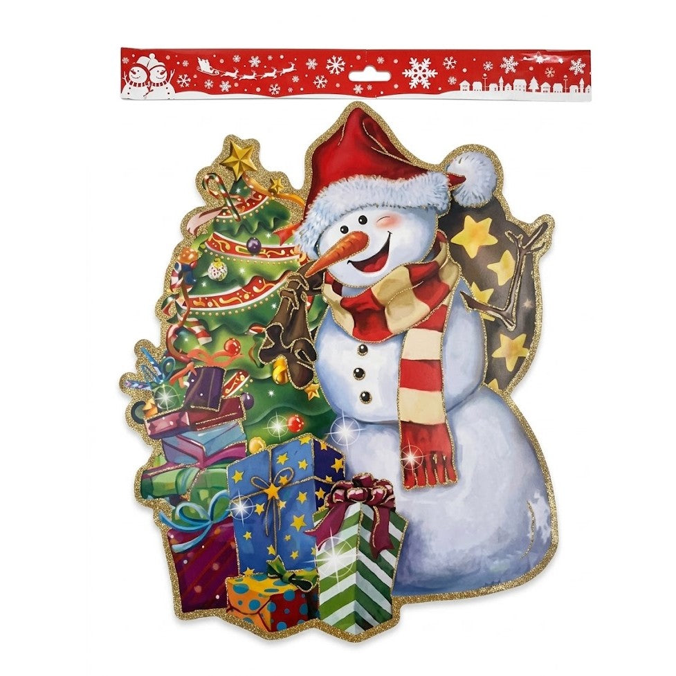 Christmas Snowman & Tree Large Paper Cutout Wall Decor (17" x 17") - Glitter Embossed | Wholesale