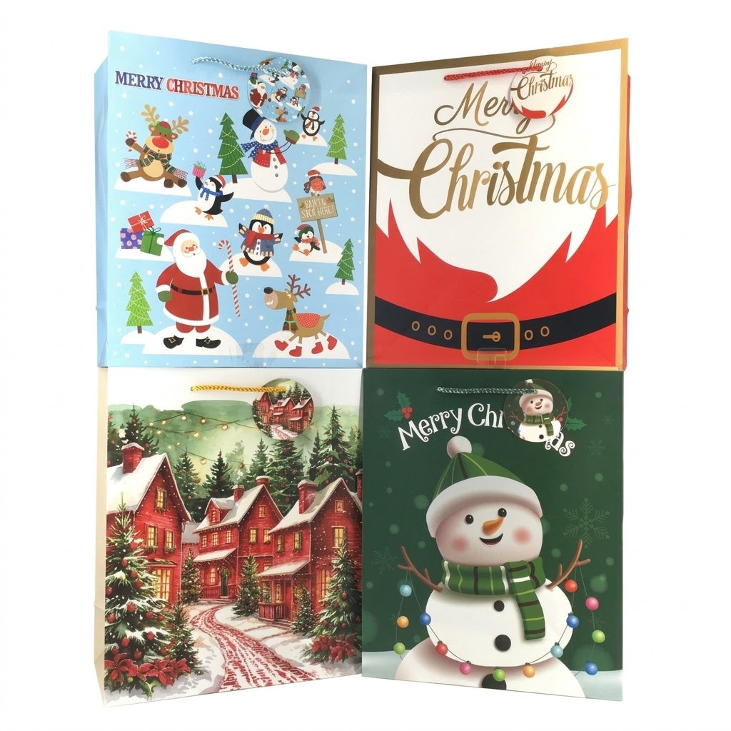 GiftRite Large Christmas Gift Bags, 13" x 10" x 5", Assorted Designs, Wholesale