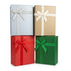 GiftRite 6" x 8" x 3" Medium Holiday Gift Boxes with Ribbon Bows, 4 Assorted Metallic Colors, Wholesale