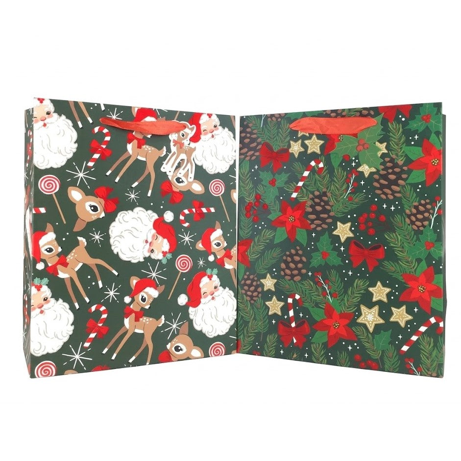 GiftRite Large Christmas Gift Bags with Velvet/Flocked Accents, 13" x 10" x 5", Assorted Designs, Wholesale