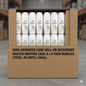 Cardboard box containing multiple bottles of Dove Advanced Care roll-on deodorant in a warehouse setting.