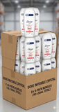 Carton of Dove Invisible Crystal deodorant with multiple bottles inside.