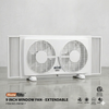 White HomeRite 9-inch window fan on a gray background