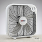 20-inch box fan with 'HomeRite' branding on a gray background