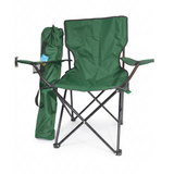 Green camping chair with carrying bag on a white background