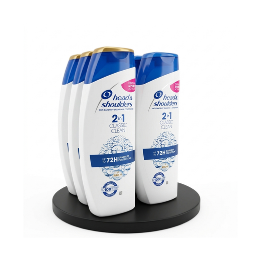 Head & Shoulders shampoo bottles on a white background 2 in 1 classic clean