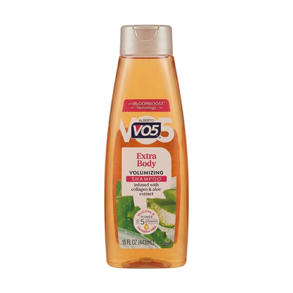 VO5 Extra Body volumizing shampoo bottle on a white background