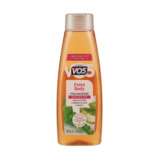 VO5 Extra Body volumizing shampoo bottle on a white background