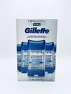 Gillette antiperspirant/deodorant packaging with blue bottles on a white background
