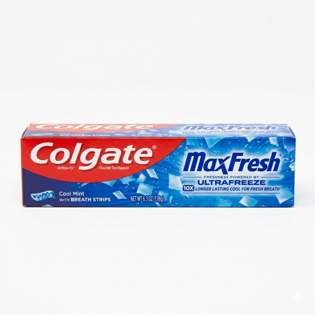 Colgate Max Fresh Ultrafreeze toothpaste packaging on a white background