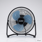 9-inch floor fan with blue blades and black frame on a white background