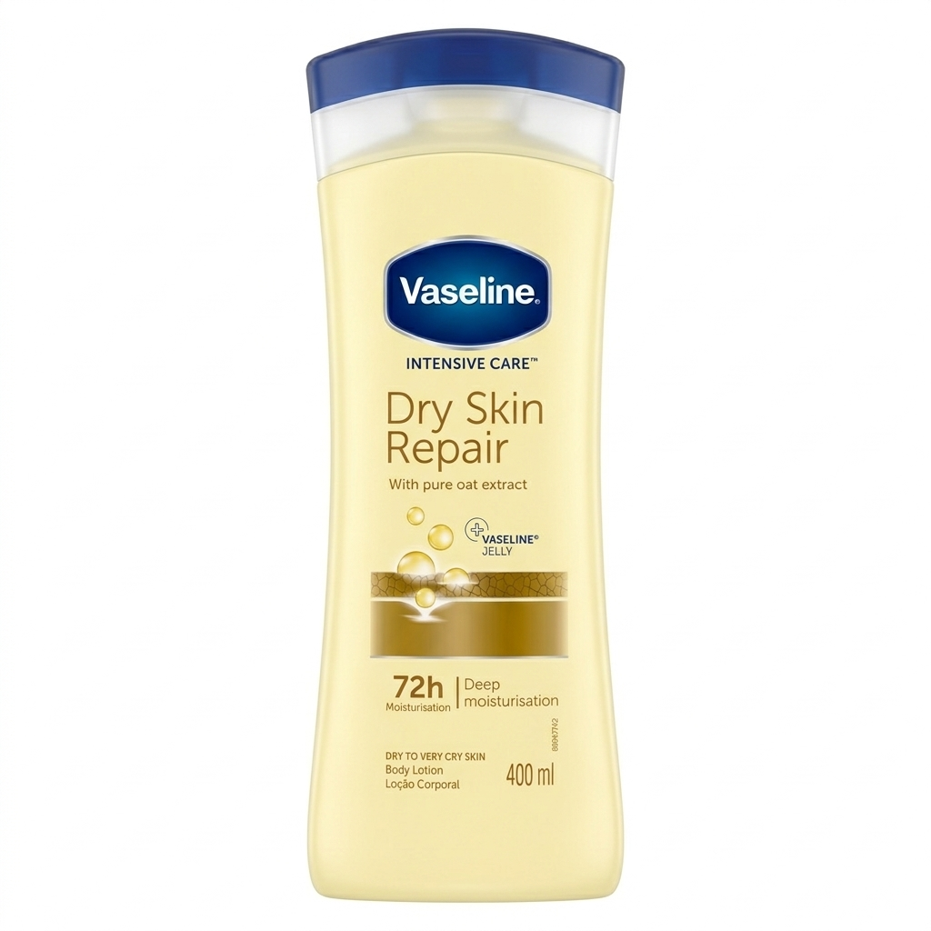 Vaseline Intensive Care Dry Skin Repair lotion bottle on a white background