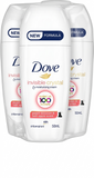 Three Dove Invisible Crystal antiperspirant bottles on a white background Peach Blossom and lush apple scent
