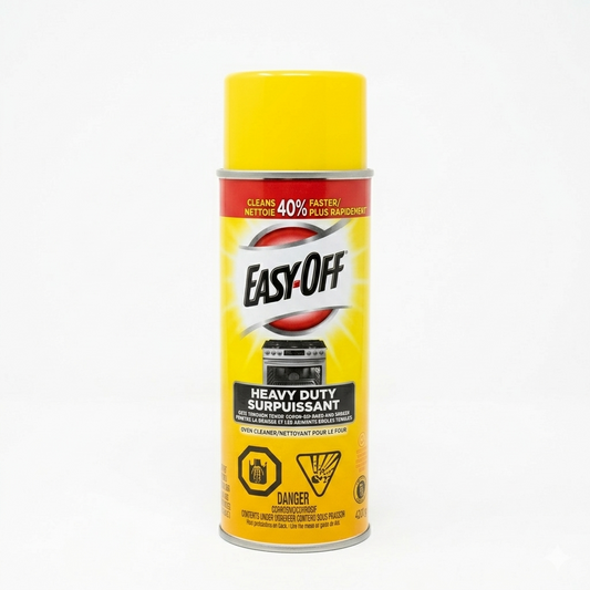 Yellow Easy-Off heavy-duty cleaning spray can on a white background