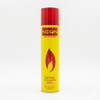 Neon lighter butane refill canister with red and yellow design on a white background