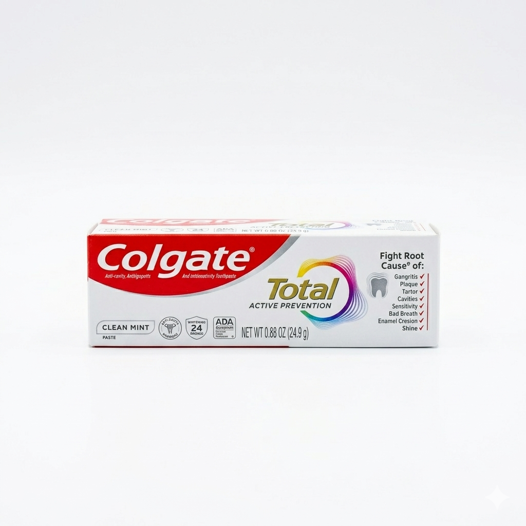 Colgate Total toothpaste box on a white background