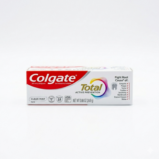 Colgate Total toothpaste box on a white background