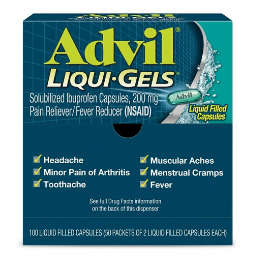Box of Advil Liqui-Gels on a white background
