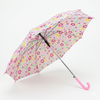 Floral-patterned umbrella with a pink handle on a white background