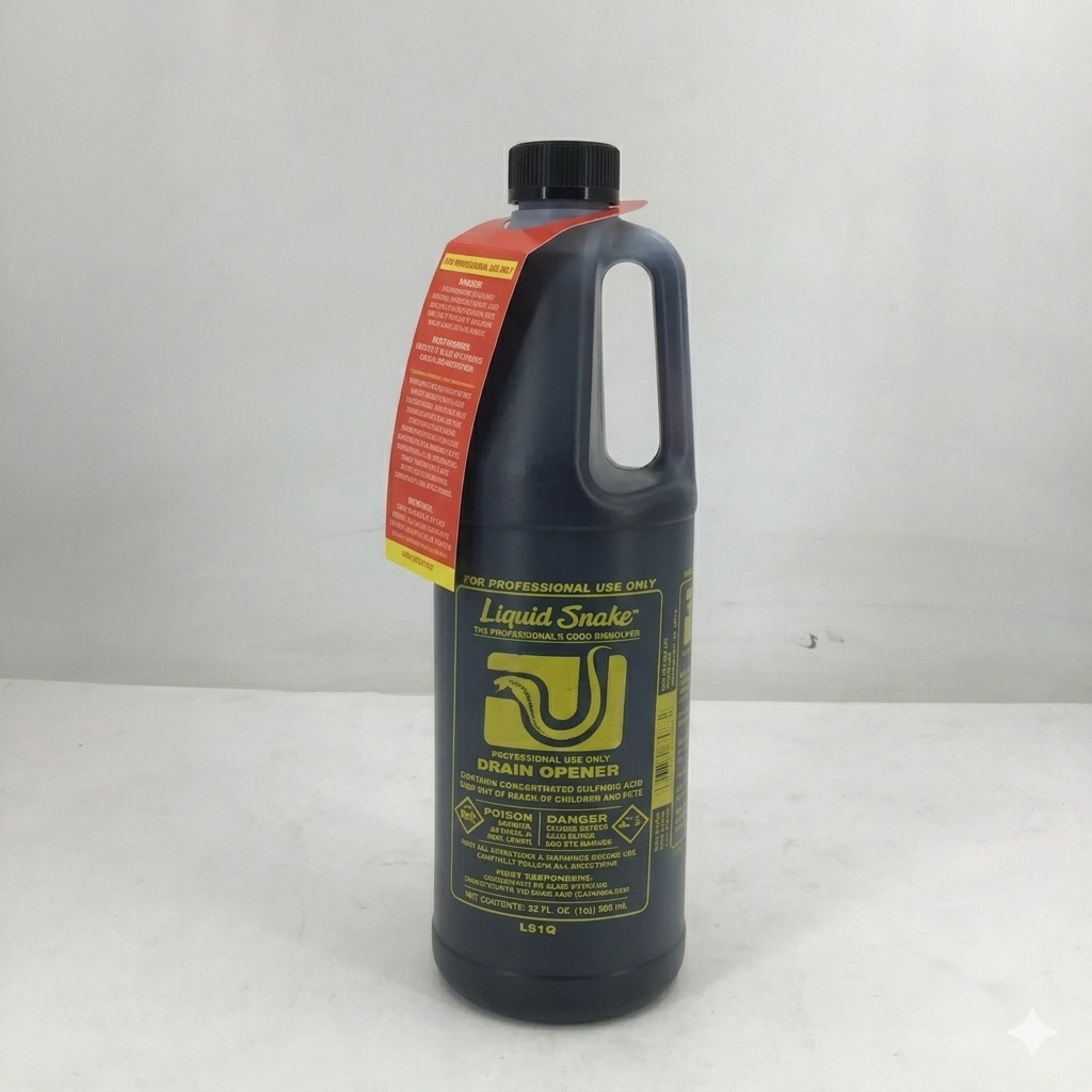 Bottle of Liquid Snake drain opener on a white background