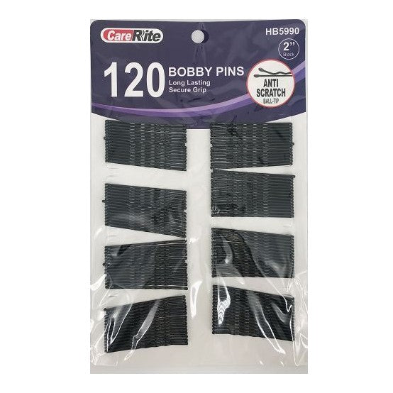 CareRite 2" Black Bobby Pins with Anti-Scratch Ball Tips (120-Count Card) | Wholesale