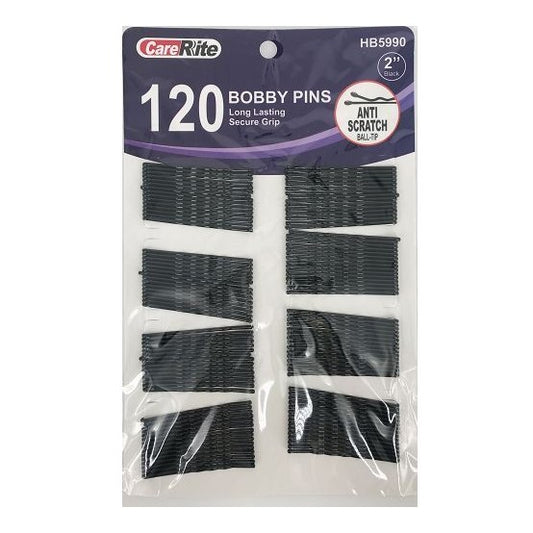 CareRite 2" Black Bobby Pins with Anti-Scratch Ball Tips (120-Count Card) | Wholesale