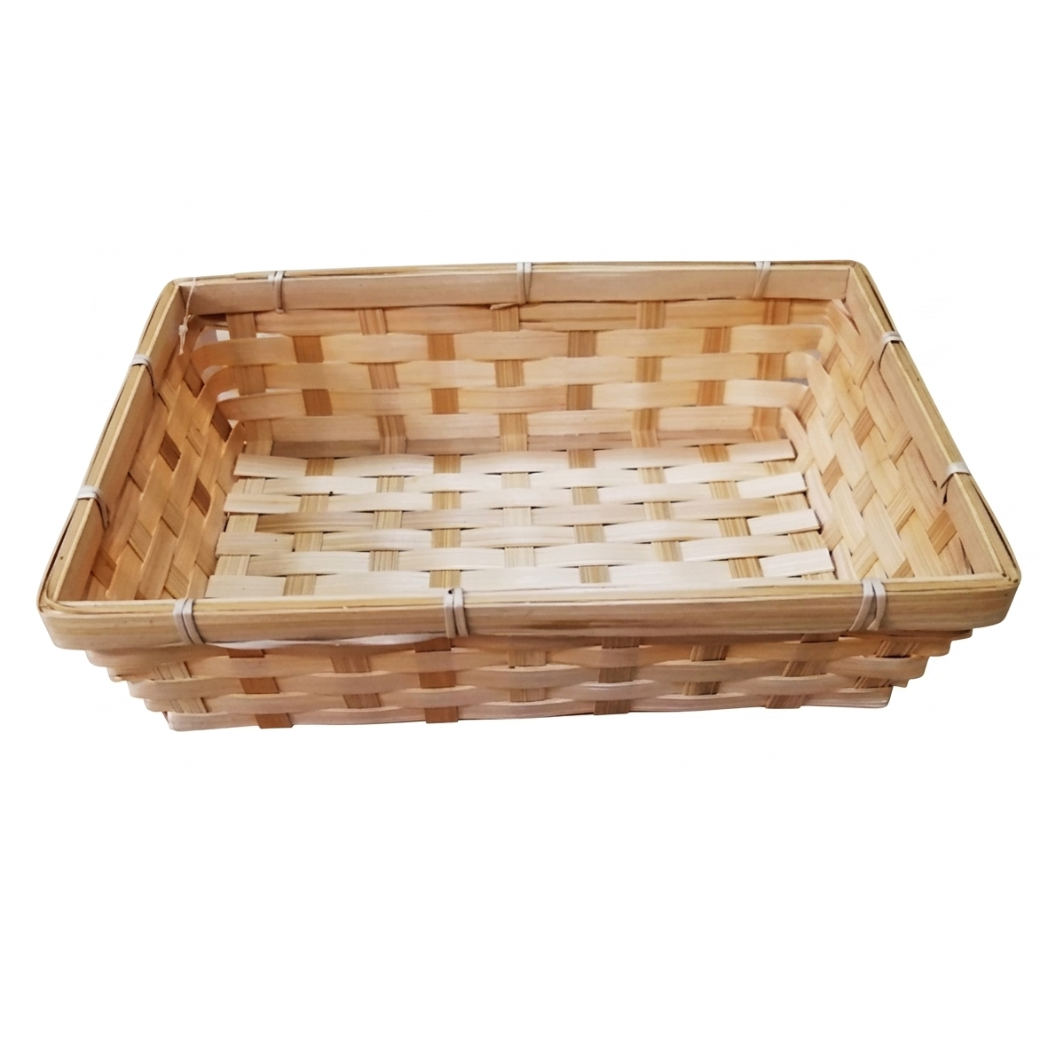 Woven wooden basket on a white background
