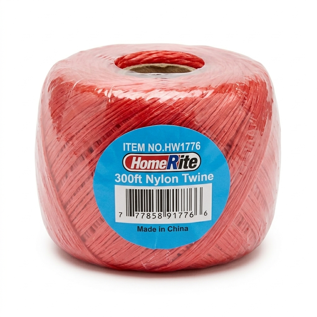 Red nylon twine roll with HomeRite label on a white background