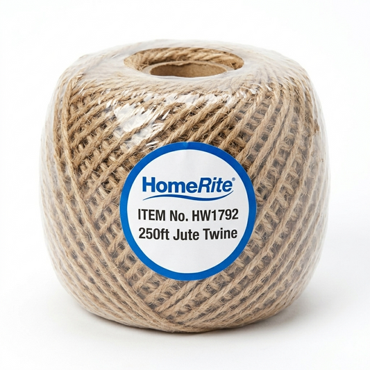Ball of jute twine with HomeRite label on a white background
