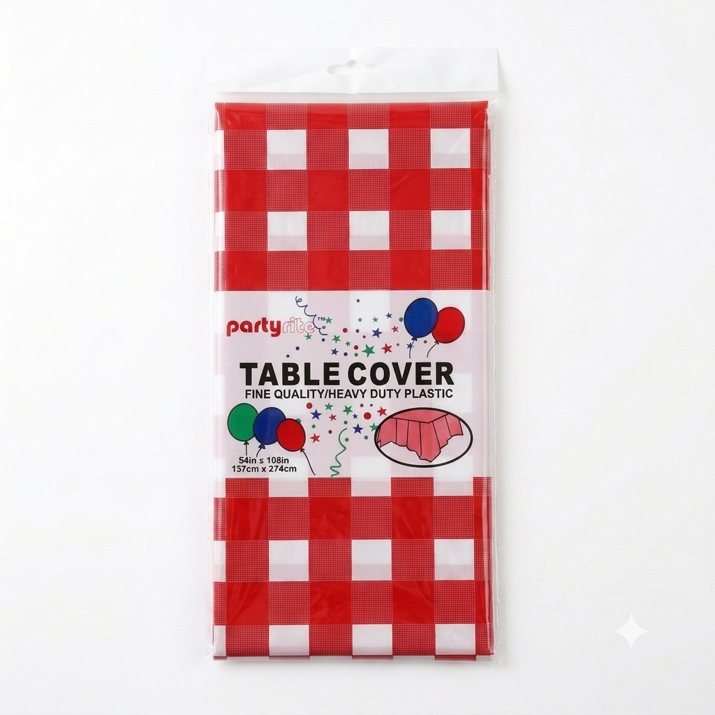 PartyRite Red and White Checkered Plastic Table Cover, 54" x 108", Wholesale
