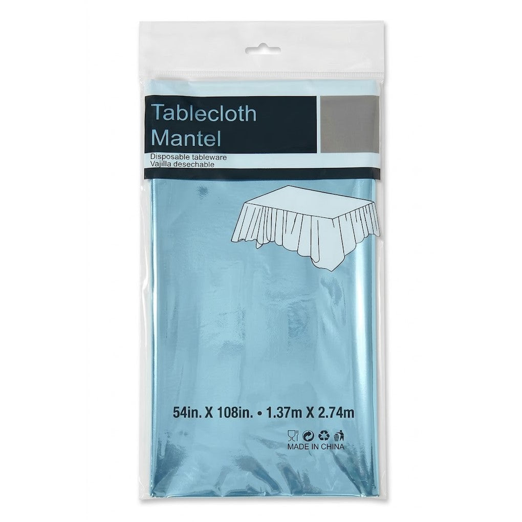 Light Blue Metallic Foil Plastic Tablecover (54" x 108") | Wholesale