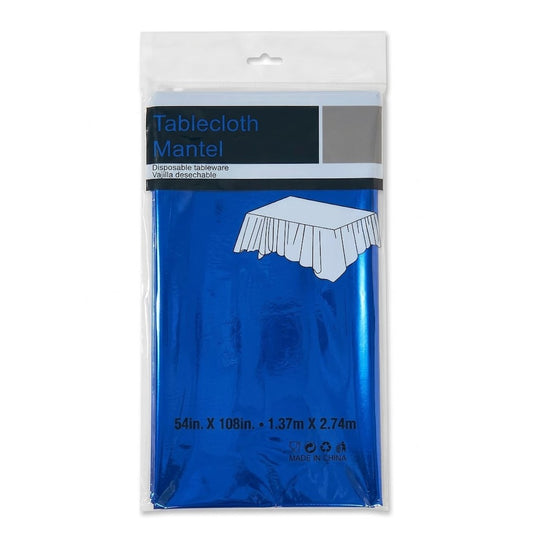 Royal Blue Metallic Foil Plastic Tablecover (54" x 108") | Wholesale