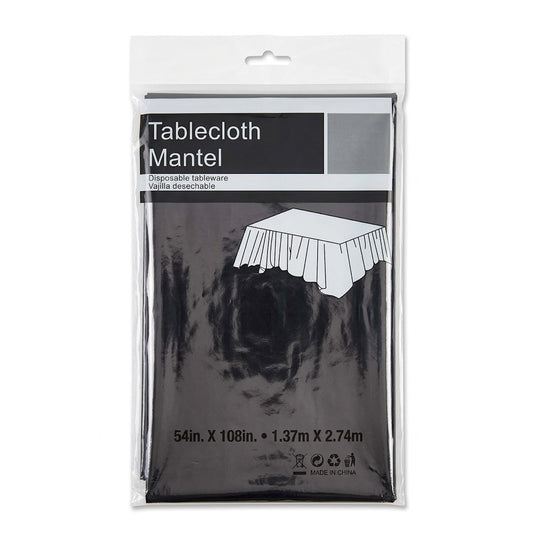 Black Metallic Foil Plastic Tablecover (54" x 108") | Wholesale Case