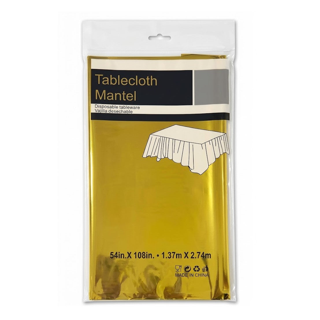 Gold Metallic Foil Plastic Tablecover (54" x 108") | Wholesale
