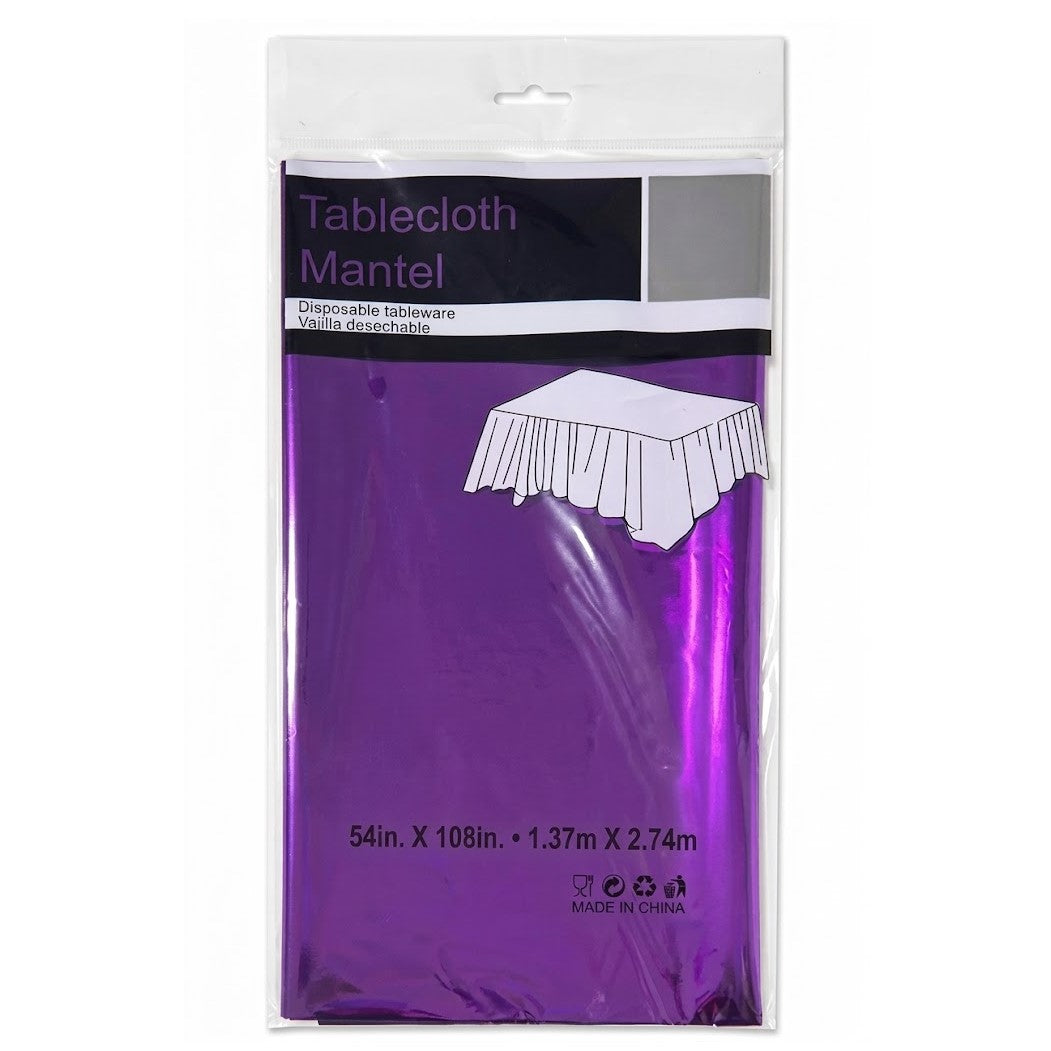Purple Metallic Foil Plastic Table Cover (54" x 108") | Wholesale