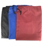 Three drawstring storage bags in black, blue, and red, arranged in a row against a plain white background.