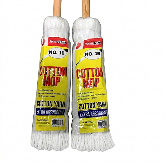 Two Home-Rite Cotton Mops with labels on a white background