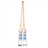 Two wooden mops with clove-shaped heads on a white background