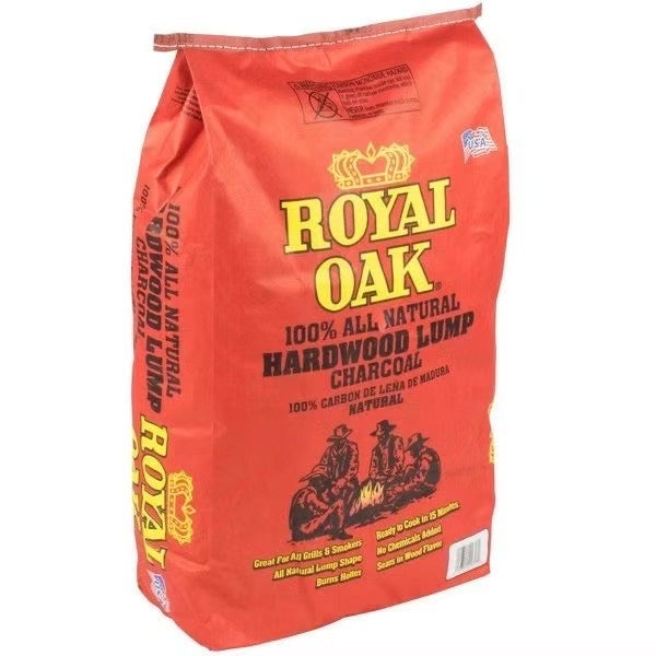 Bag of Royal Oak 100% All Natural Hardwood Lump Charcoal on a white background